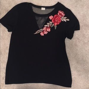 Black shirt with mesh v-neck